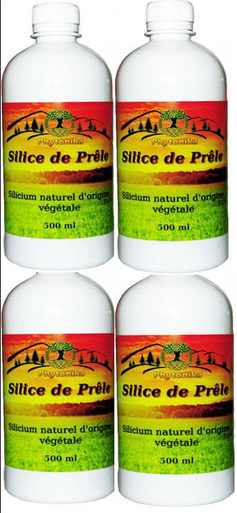 Silicio Orgánico - SÃlice de Cola de caballo - 4 x 500 ml - Fórmula del Dr. Yves Baccichetti