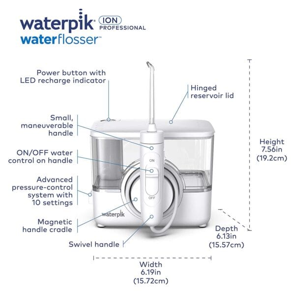 Irrigador bucal portátil Waterpik ION Professional WF12, para viajes y hogar (Blanco) - Imagen 3