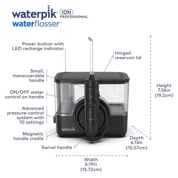 Irrigador bucal portátil Waterpik ION Professional WF12, para viajes y hogar (PRETA) - Imagen 13