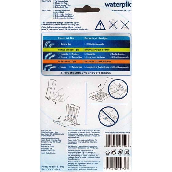 Caja de almacenamiento TS-100E con 6 boquillas cabezales Waterpik