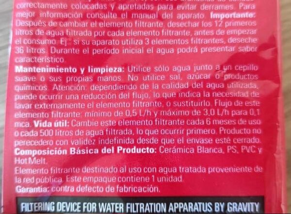 Vela filtrante tradicional Stéfani de São João (100% koalin natural, sin aditivos) para fuentes de agua alimentadas por gravedad.
