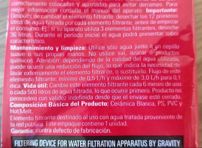 Vela filtrante tradicional Stéfani de São João (100% koalin natural, sin aditivos) para fuentes de agua alimentadas por gravedad.